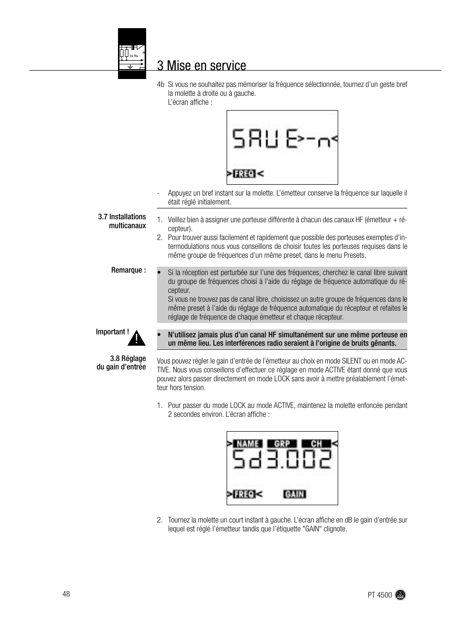 3 mise en service | AKG Acoustics PT 4500 User Manual | Page 48 / 114