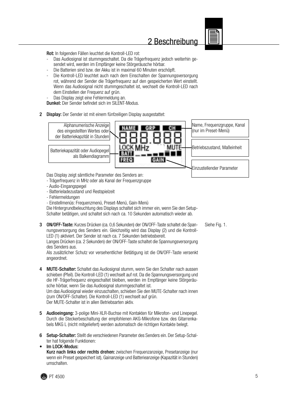 2 beschreibung | AKG Acoustics PT 4500 User Manual | Page 5 / 114