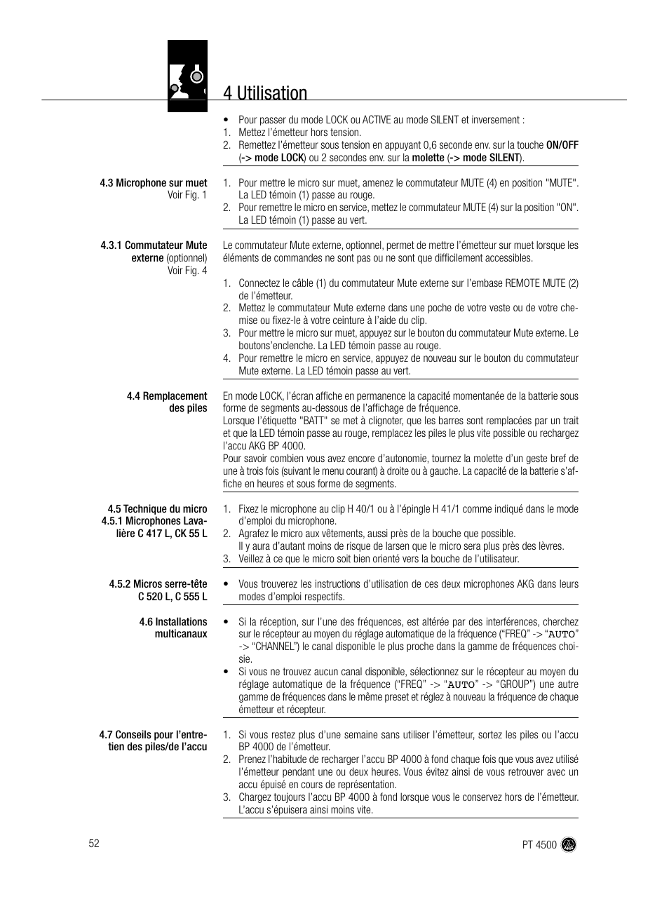 4 utilisation | AKG Acoustics PT 4500 User Manual | Page 52 / 114
