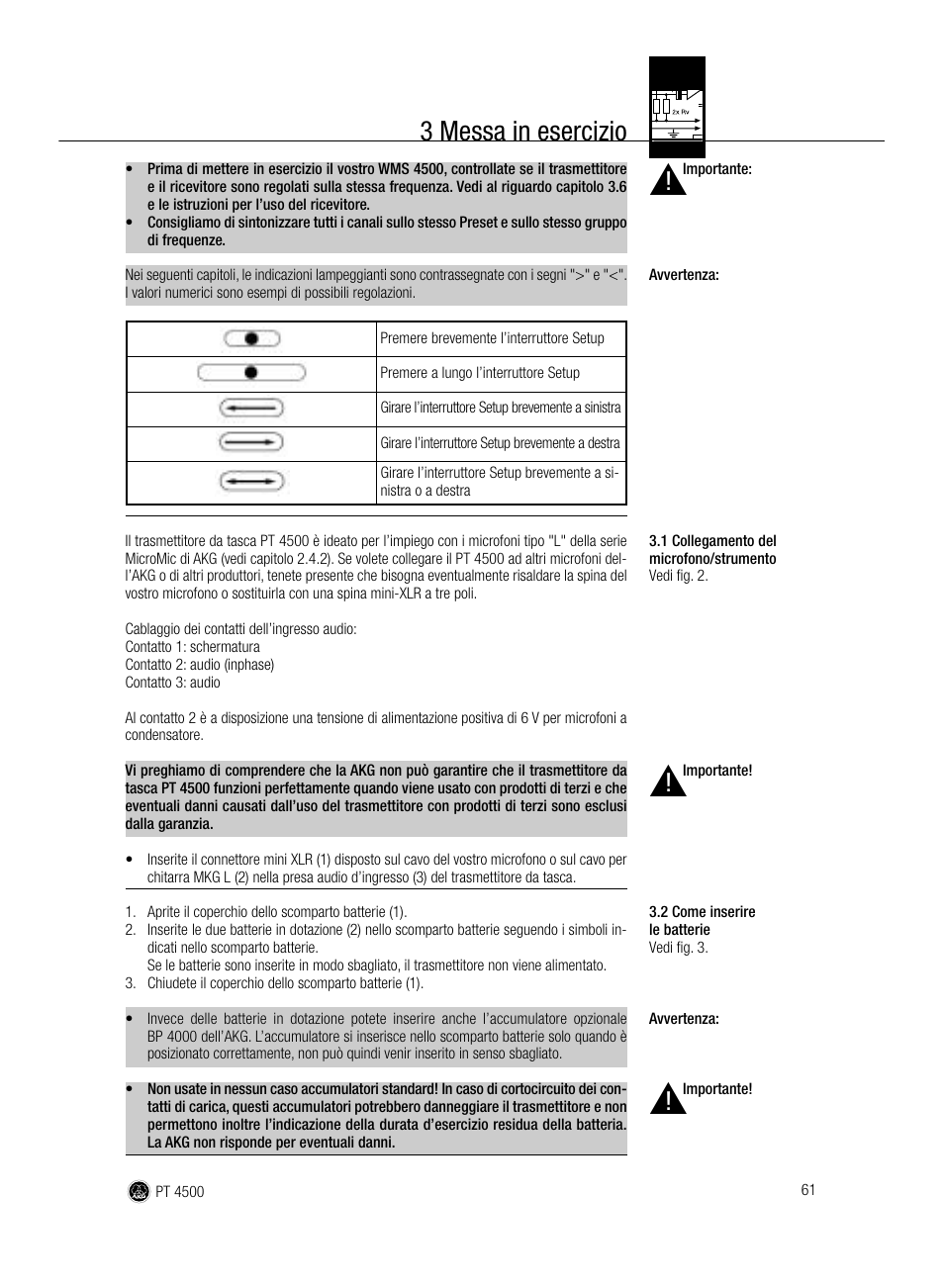 3 messa in esercizio | AKG Acoustics PT 4500 User Manual | Page 61 / 114