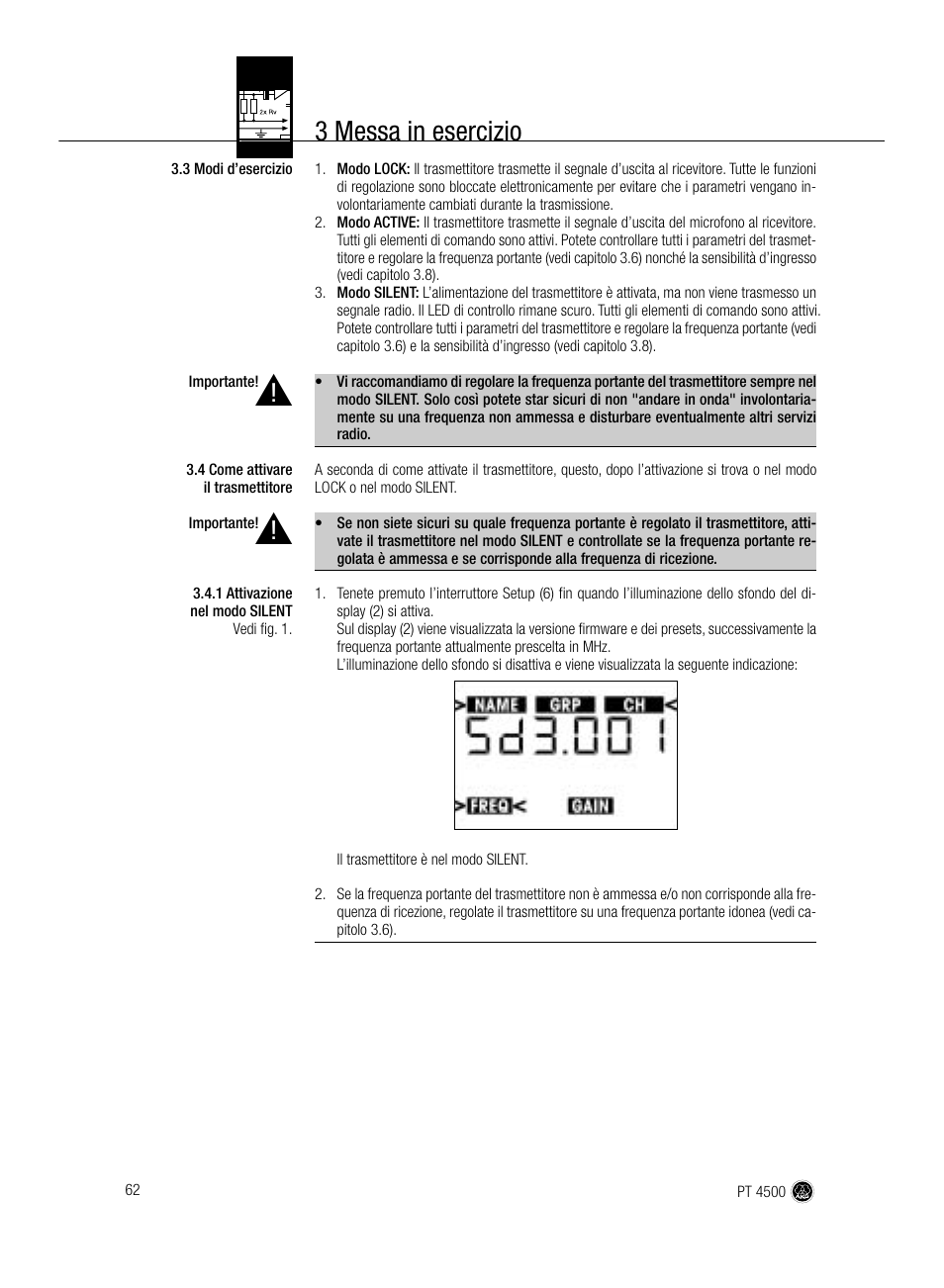 3 messa in esercizio | AKG Acoustics PT 4500 User Manual | Page 62 / 114