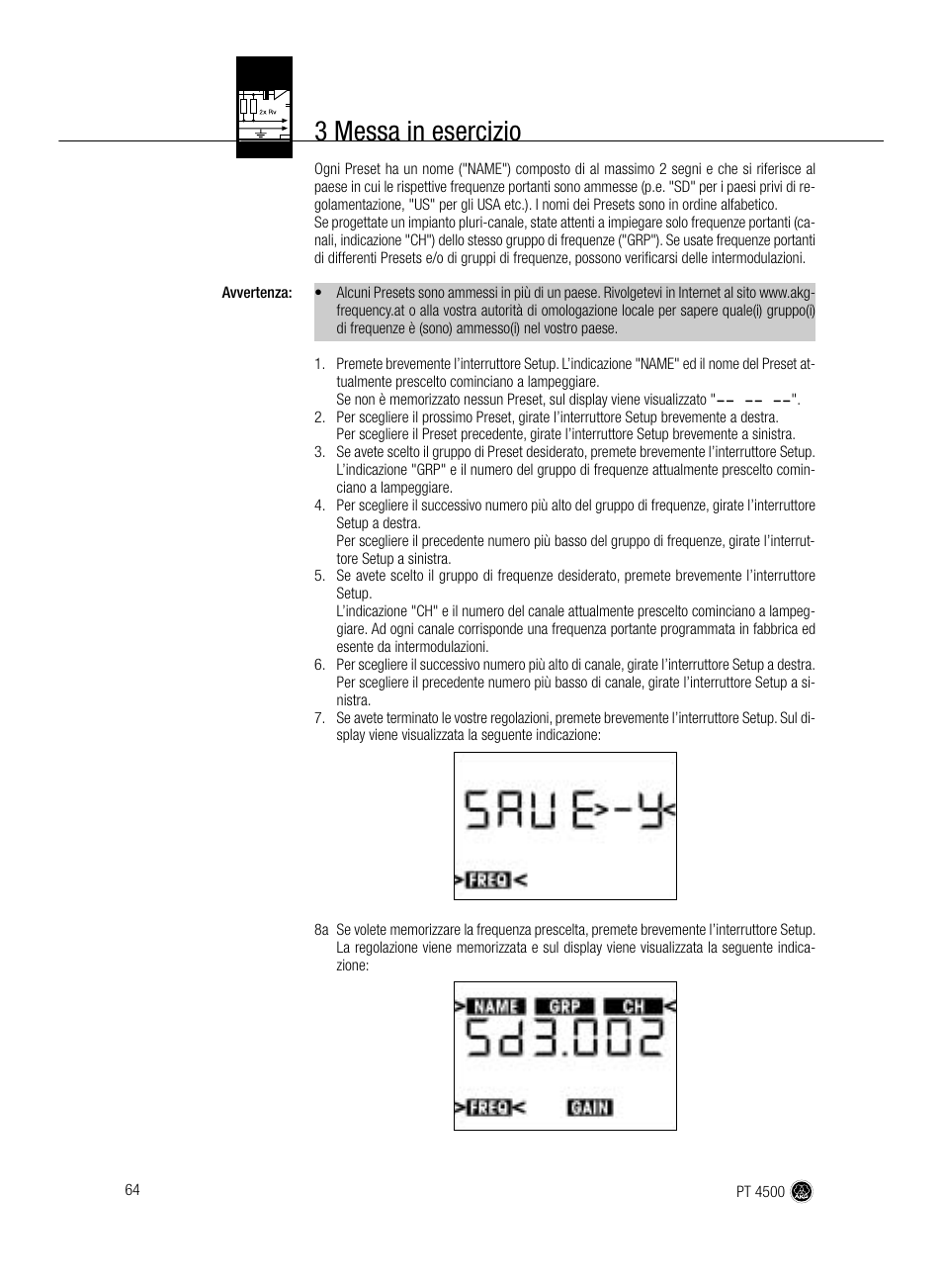 3 messa in esercizio | AKG Acoustics PT 4500 User Manual | Page 64 / 114