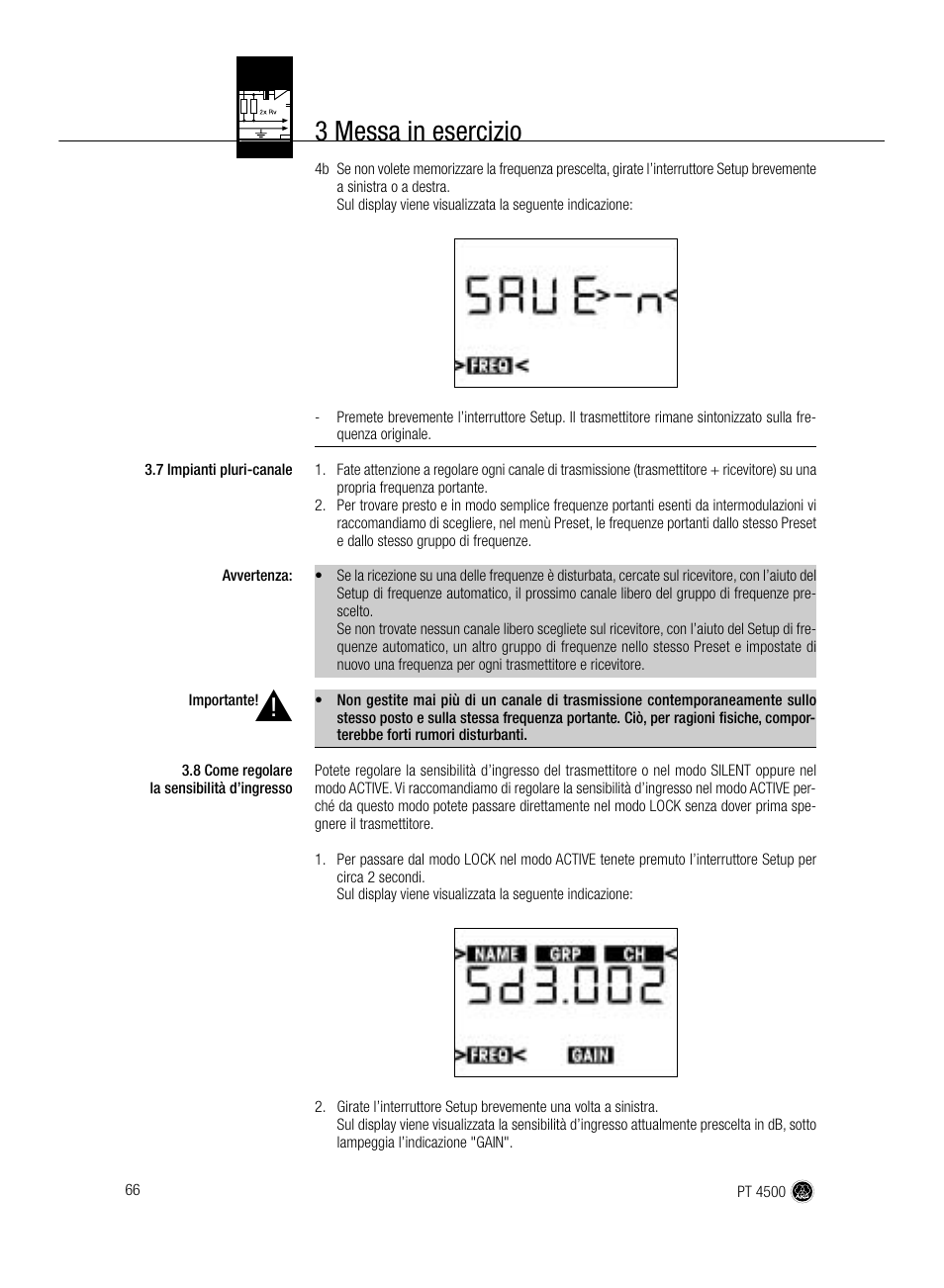 3 messa in esercizio | AKG Acoustics PT 4500 User Manual | Page 66 / 114
