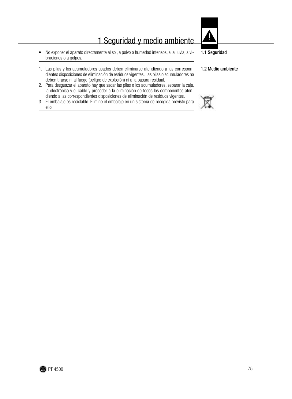 1 seguridad y medio ambiente | AKG Acoustics PT 4500 User Manual | Page 75 / 114