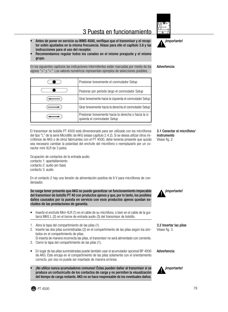 3 puesta en funcionamiento | AKG Acoustics PT 4500 User Manual | Page 79 / 114
