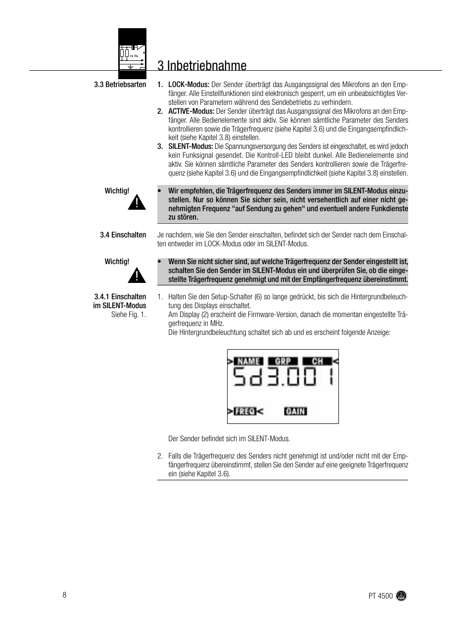 3 inbetriebnahme | AKG Acoustics PT 4500 User Manual | Page 8 / 114