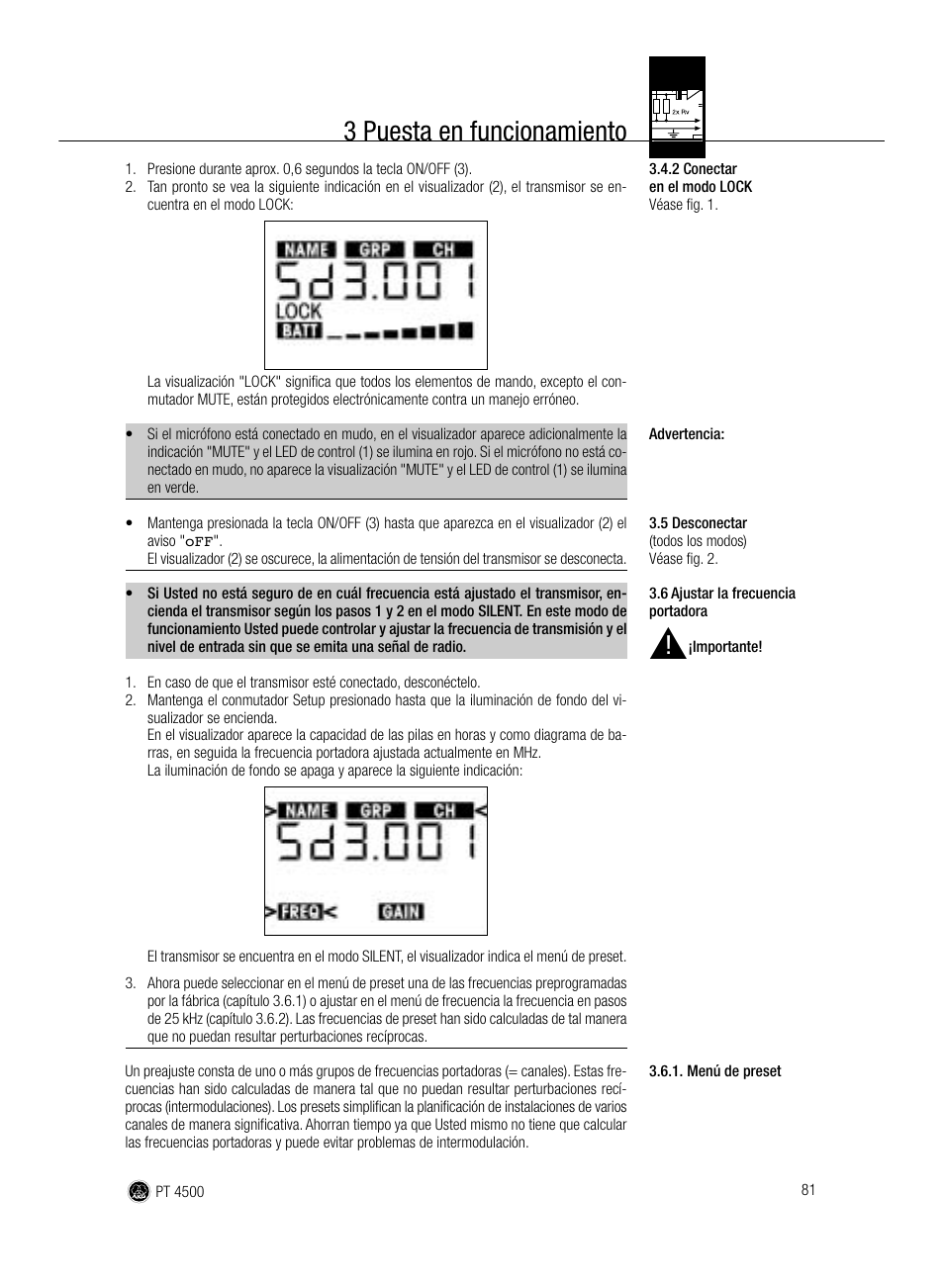 3 puesta en funcionamiento | AKG Acoustics PT 4500 User Manual | Page 81 / 114