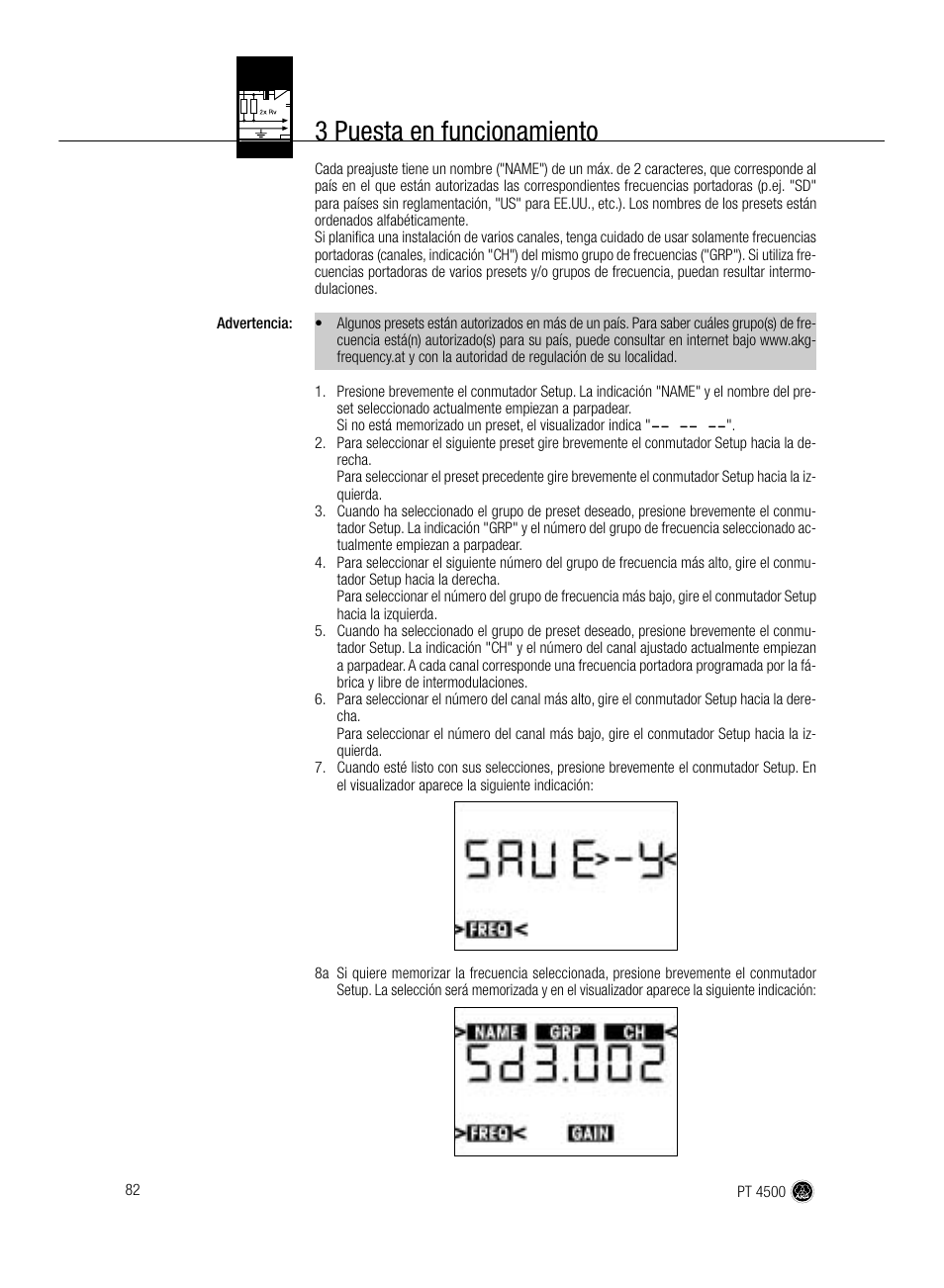 3 puesta en funcionamiento | AKG Acoustics PT 4500 User Manual | Page 82 / 114