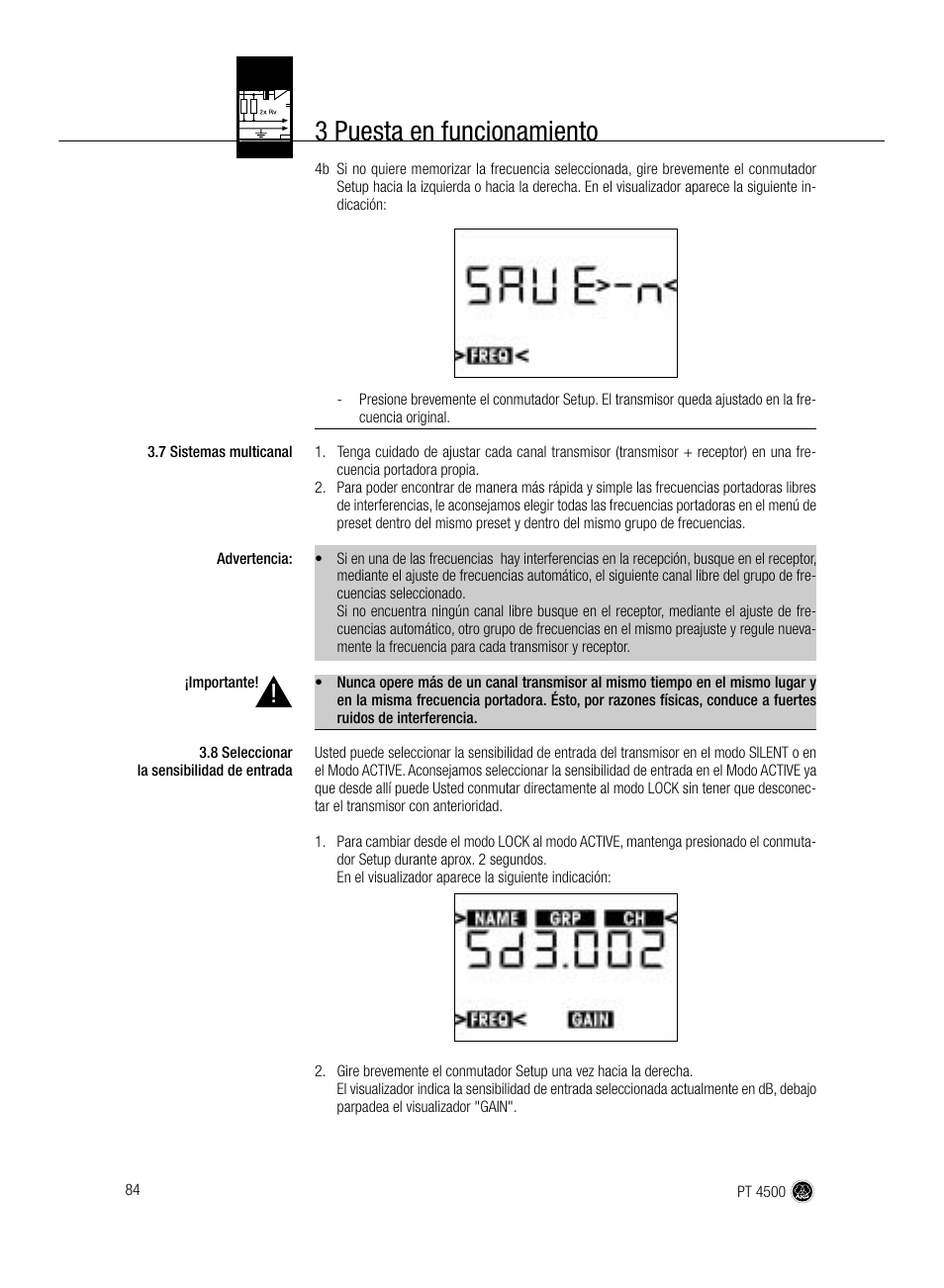 3 puesta en funcionamiento | AKG Acoustics PT 4500 User Manual | Page 84 / 114