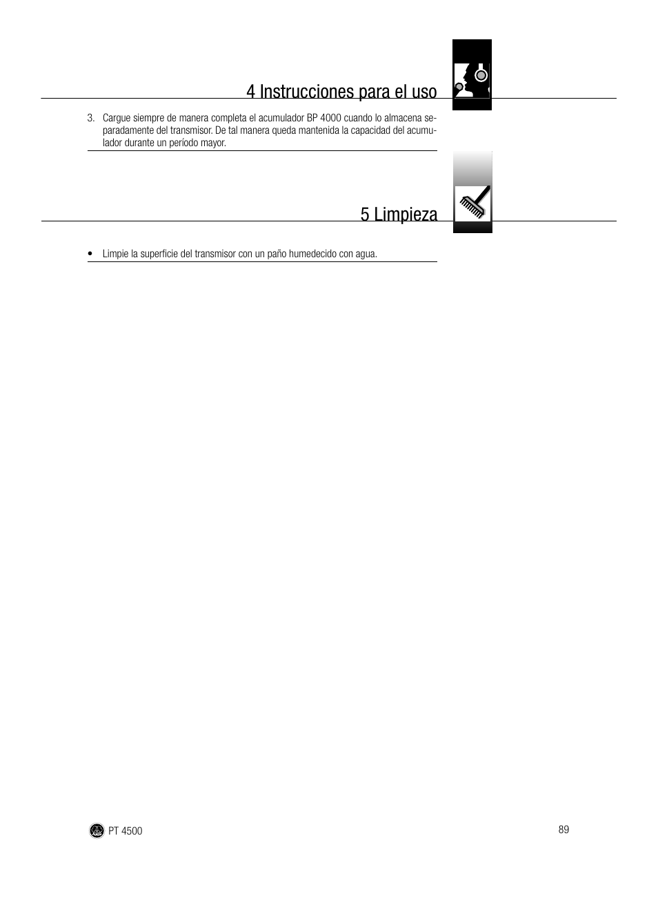 4 instrucciones para el uso 5 limpieza | AKG Acoustics PT 4500 User Manual | Page 89 / 114