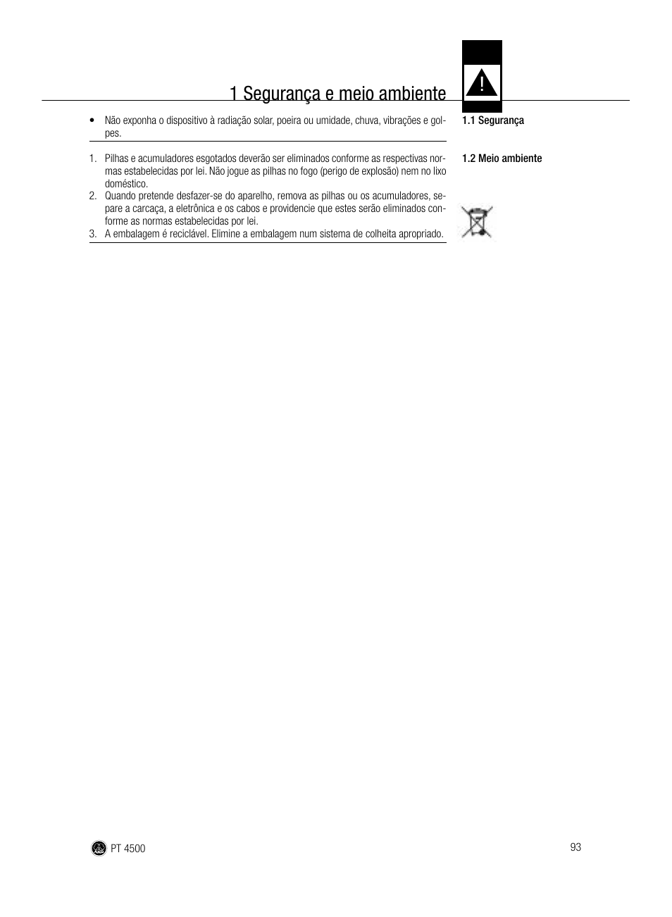 1 segurança e meio ambiente | AKG Acoustics PT 4500 User Manual | Page 93 / 114