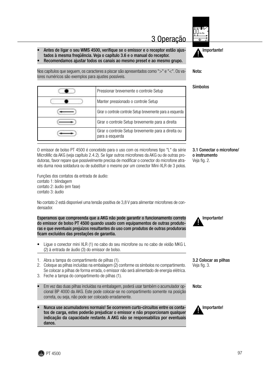 3 operação | AKG Acoustics PT 4500 User Manual | Page 97 / 114