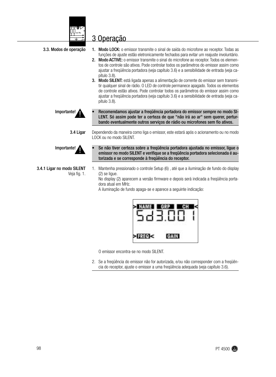 3 operação | AKG Acoustics PT 4500 User Manual | Page 98 / 114