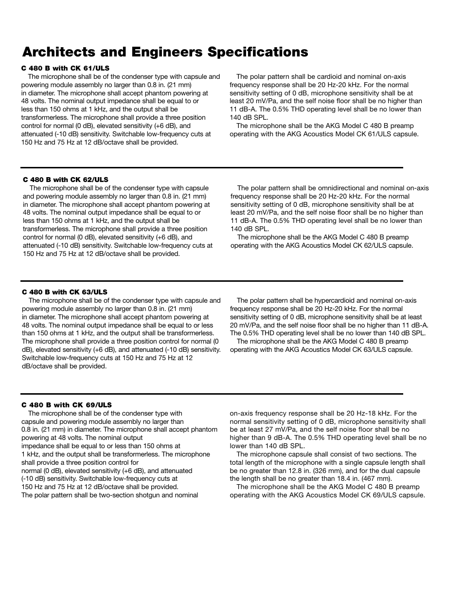 Architects and engineers specifications | AKG Acoustics ULS SERIES User Manual | Page 3 / 4