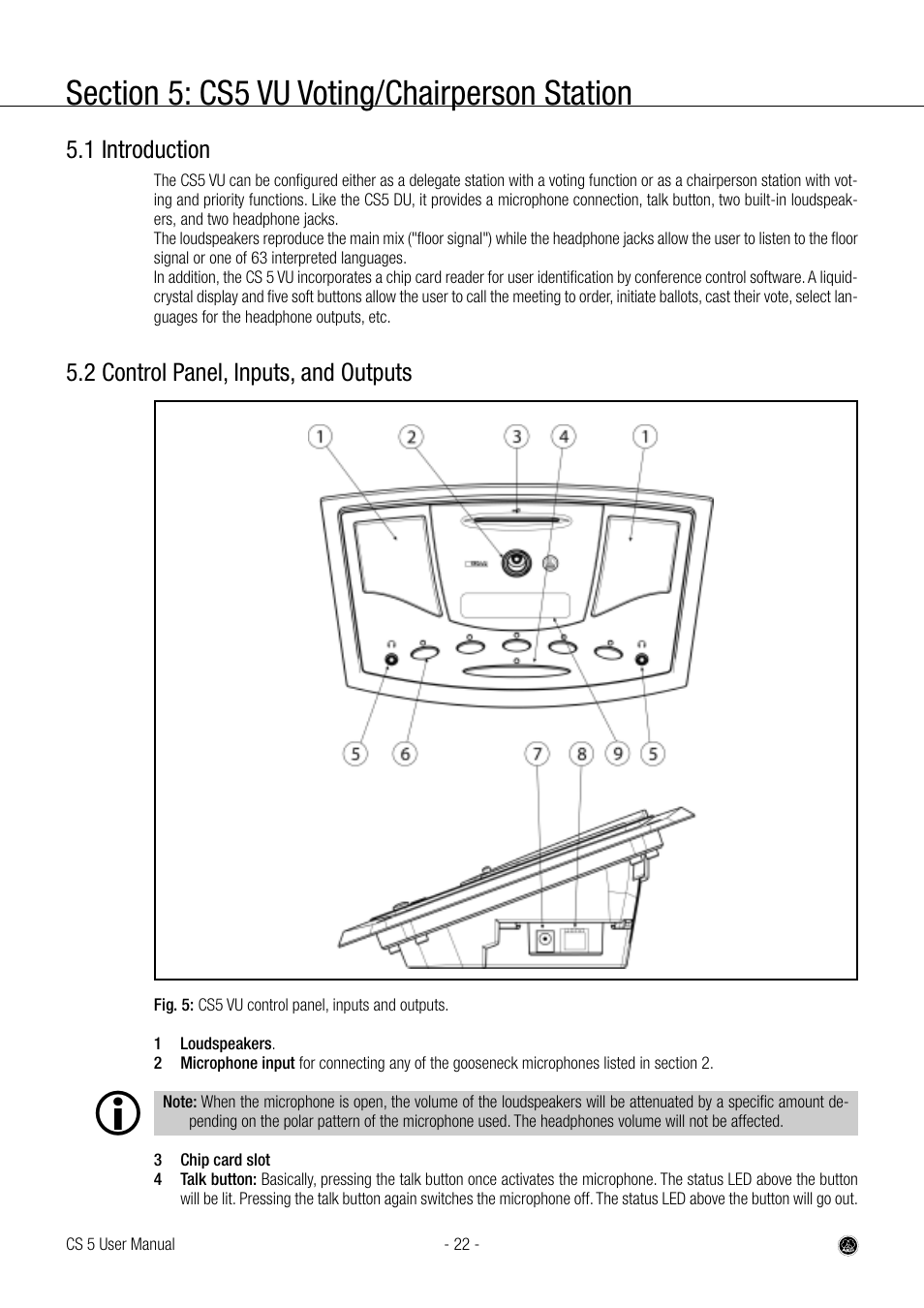 1 introduction, 2 control panel, inputs, and outputs | AKG Acoustics CS 5 User Manual | Page 22 / 51