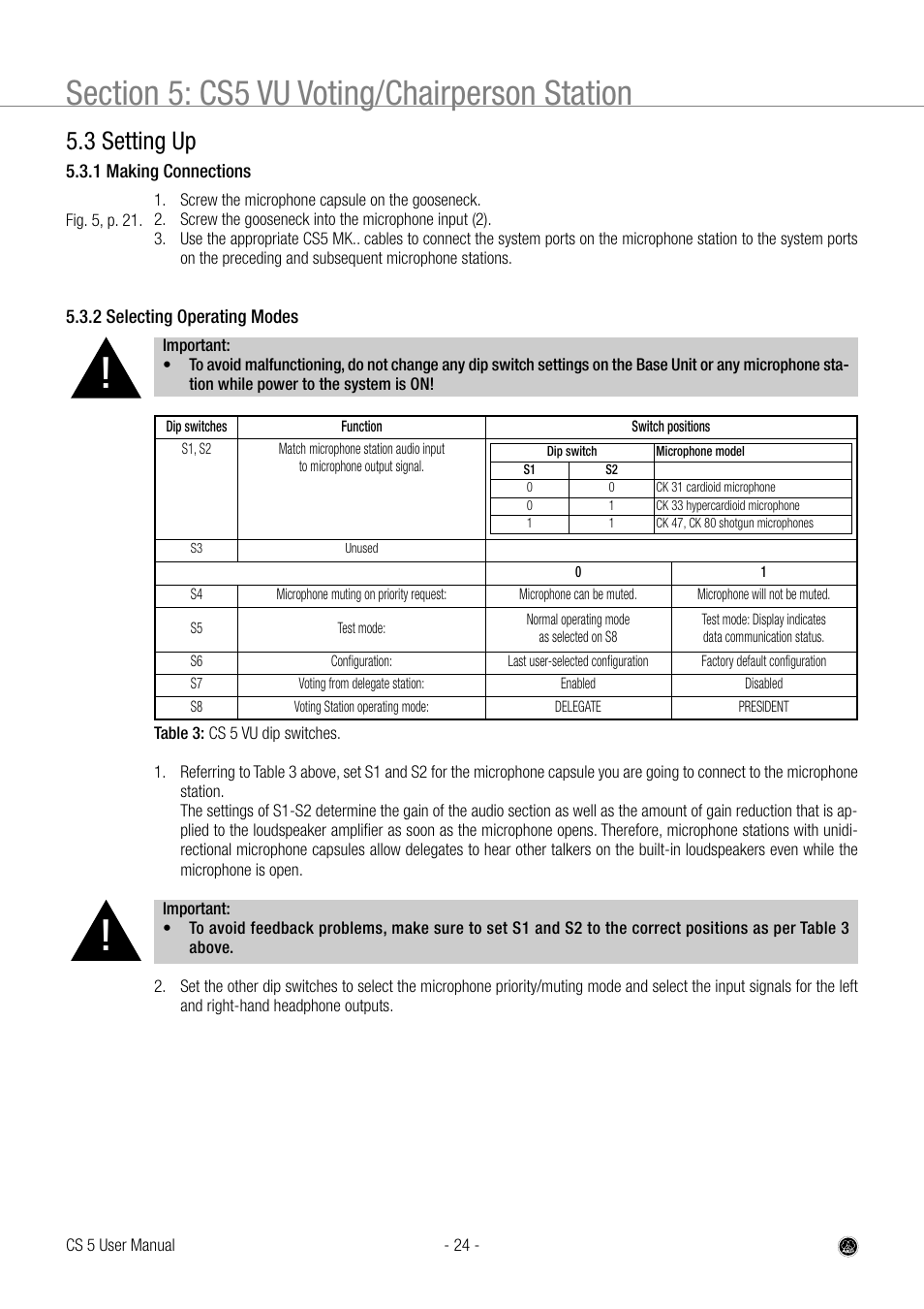 3 setting up | AKG Acoustics CS 5 User Manual | Page 24 / 51