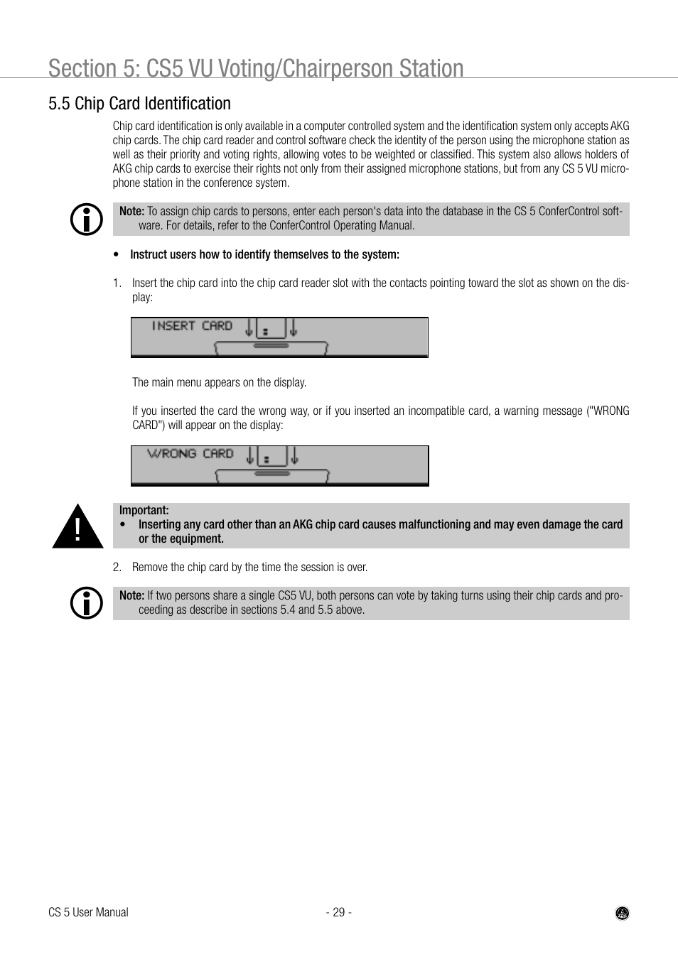 5 chip card identification | AKG Acoustics CS 5 User Manual | Page 29 / 51