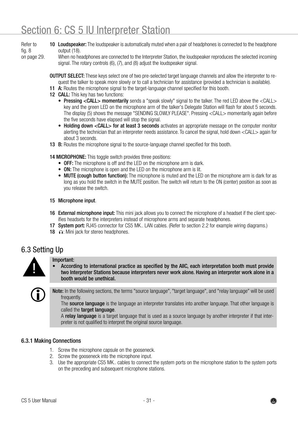 3 setting up | AKG Acoustics CS 5 User Manual | Page 31 / 51