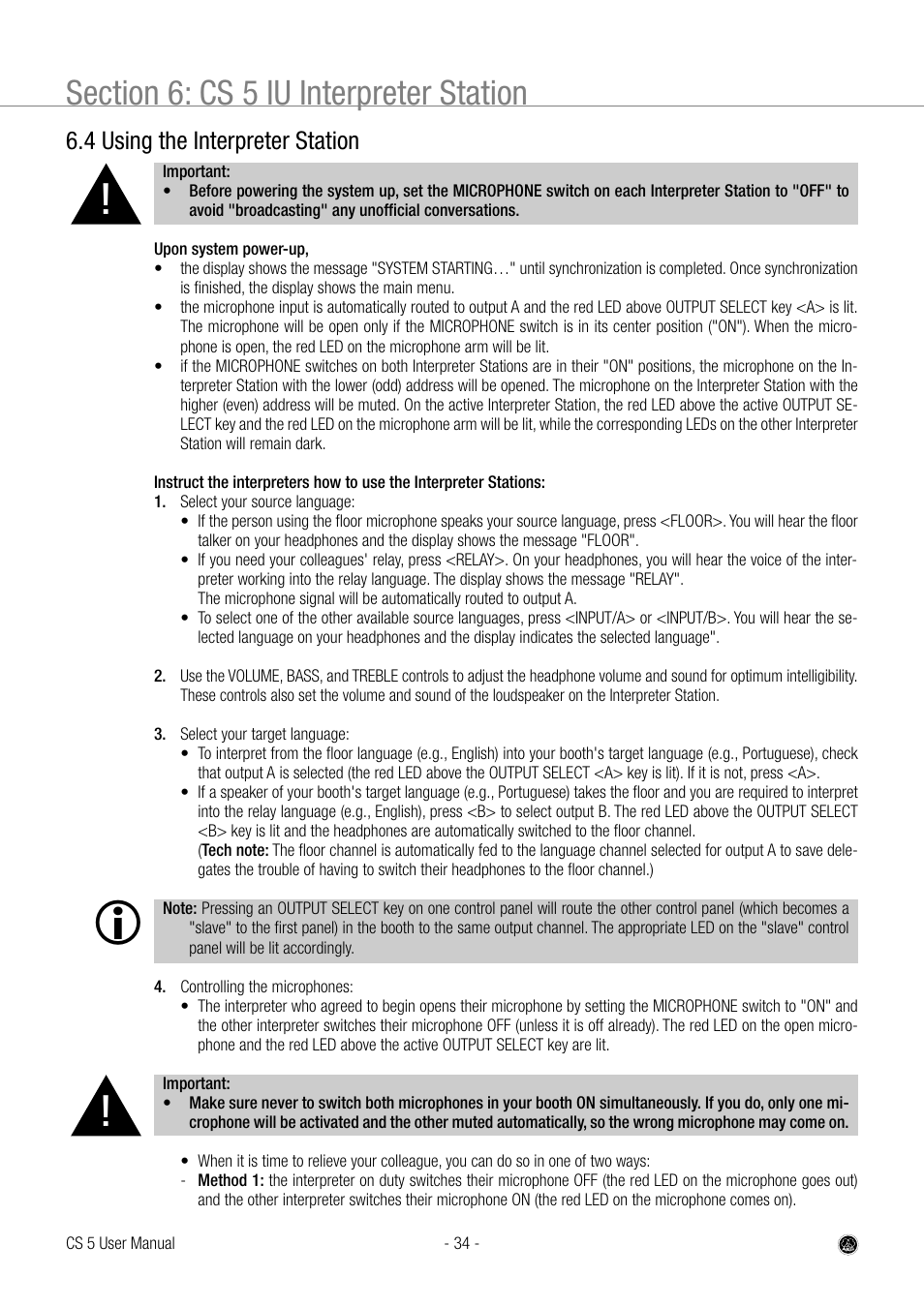 4 using the interpreter station | AKG Acoustics CS 5 User Manual | Page 34 / 51