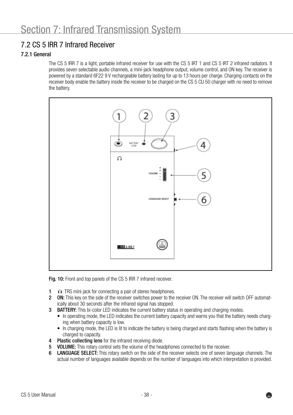 2 cs 5 irr 7 infrared receiver | AKG Acoustics CS 5 User Manual | Page 38 / 51
