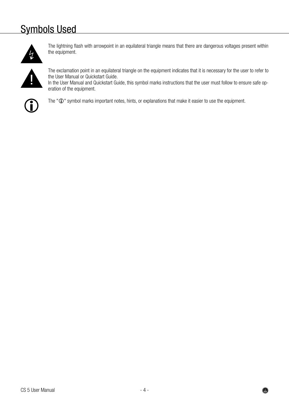 Symbols used | AKG Acoustics CS 5 User Manual | Page 4 / 51