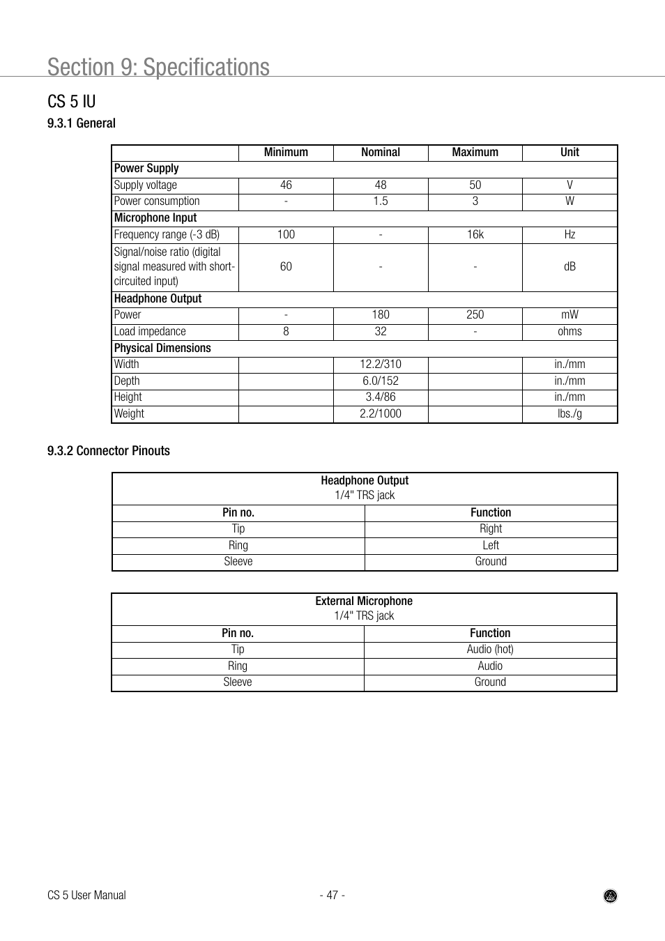 Cs 5 iu | AKG Acoustics CS 5 User Manual | Page 47 / 51