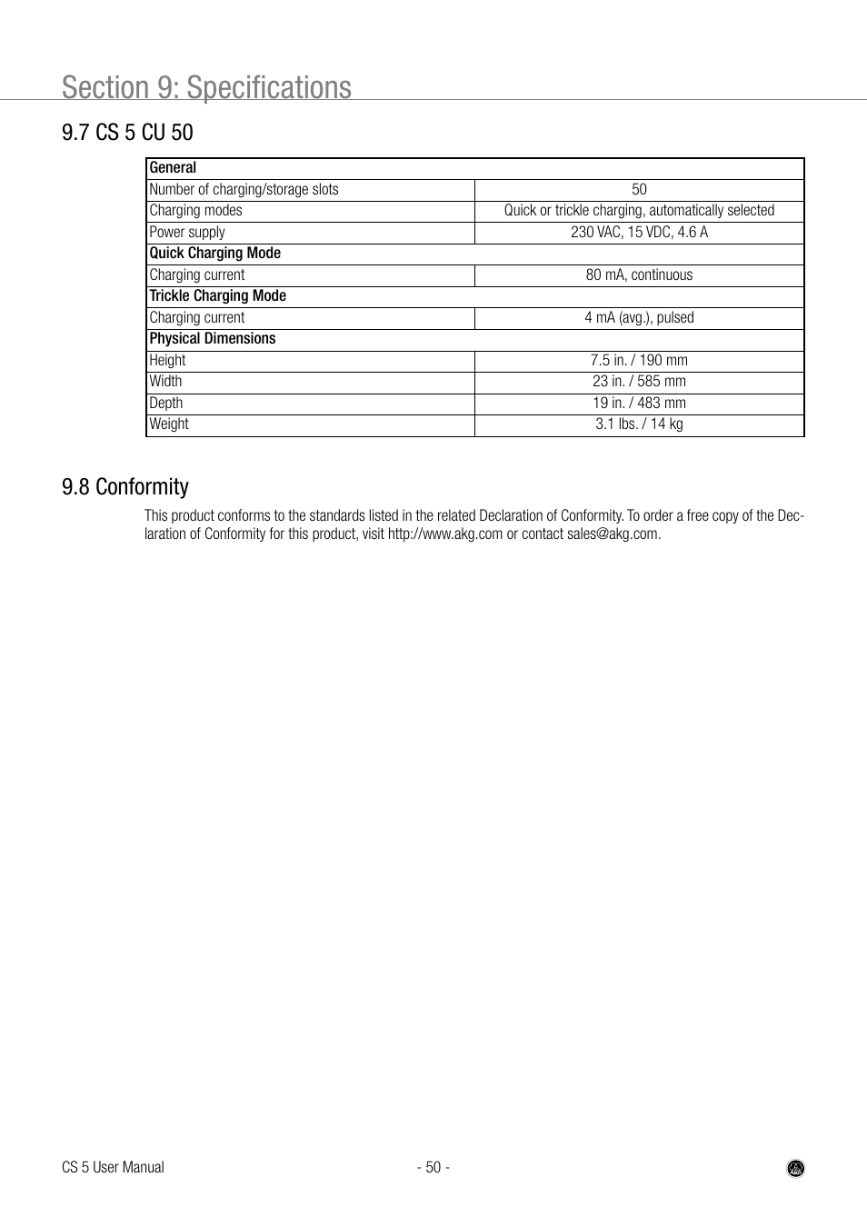 AKG Acoustics CS 5 User Manual | Page 50 / 51