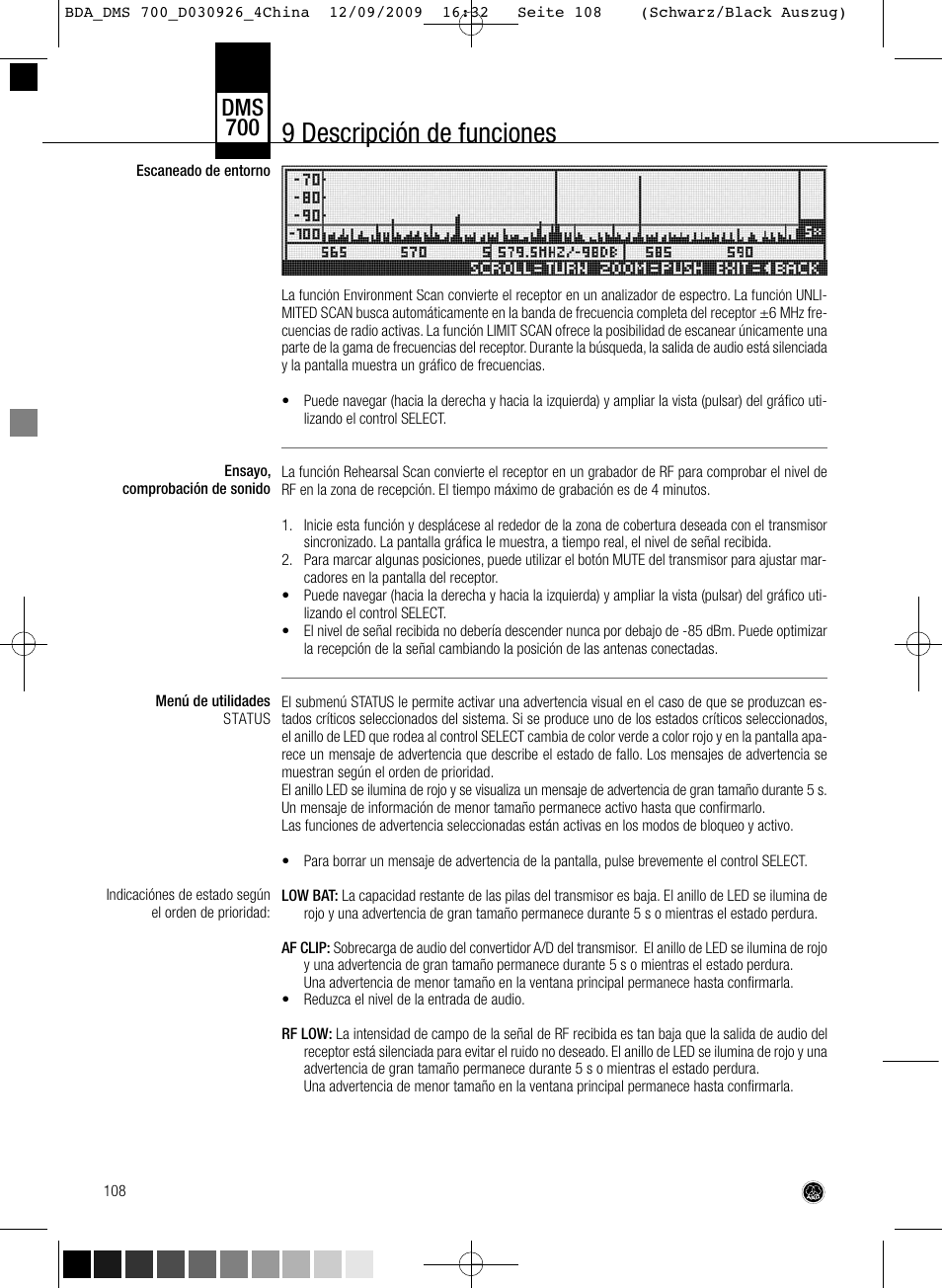 9 descripción de funciones, Dms 700 | AKG Acoustics DMS700 User Manual | Page 108 / 118