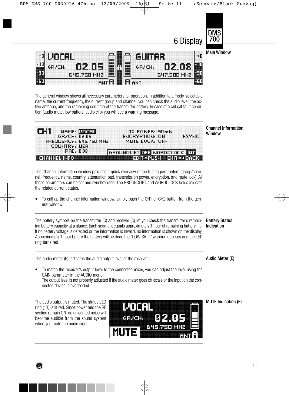 6 display, Dms 700 | AKG Acoustics DMS700 User Manual | Page 11 / 118