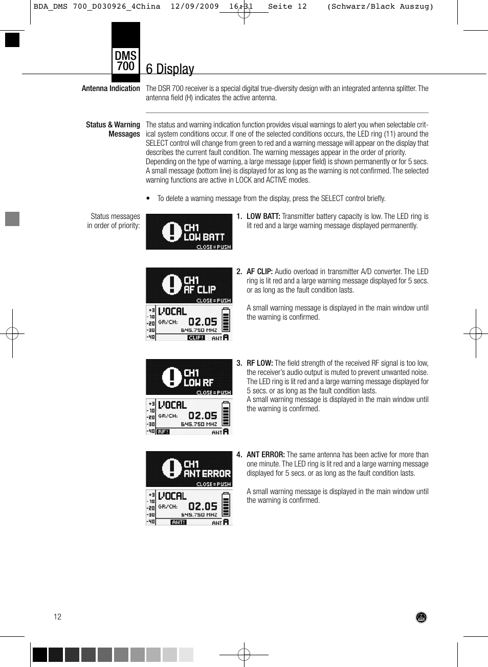 6 display, Dms 700 | AKG Acoustics DMS700 User Manual | Page 12 / 118