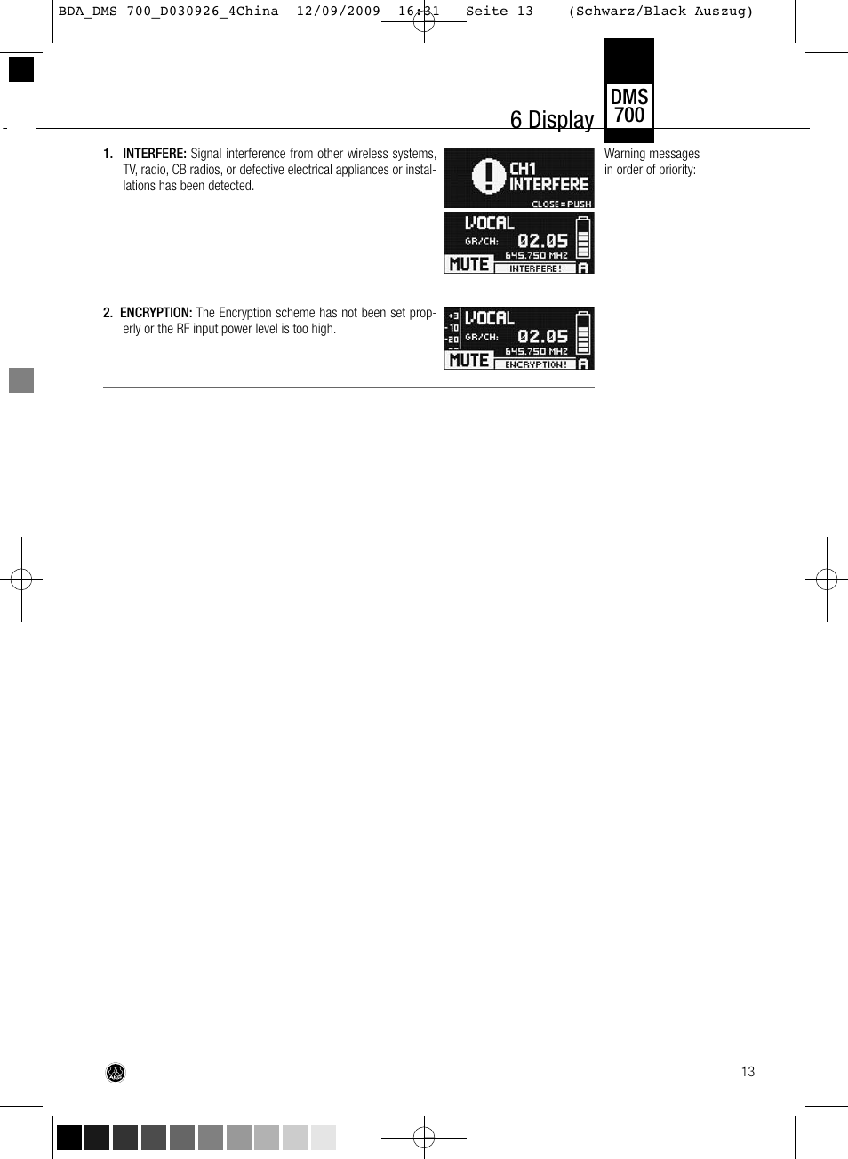 6 display, Dms 700 | AKG Acoustics DMS700 User Manual | Page 13 / 118