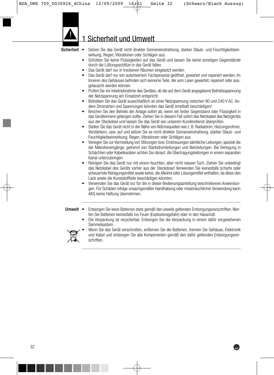 1 sicherheit und umwelt | AKG Acoustics DMS700 User Manual | Page 32 / 118