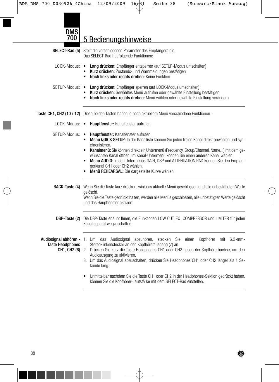 5 bedienungshinweise, Dms 700 | AKG Acoustics DMS700 User Manual | Page 38 / 118