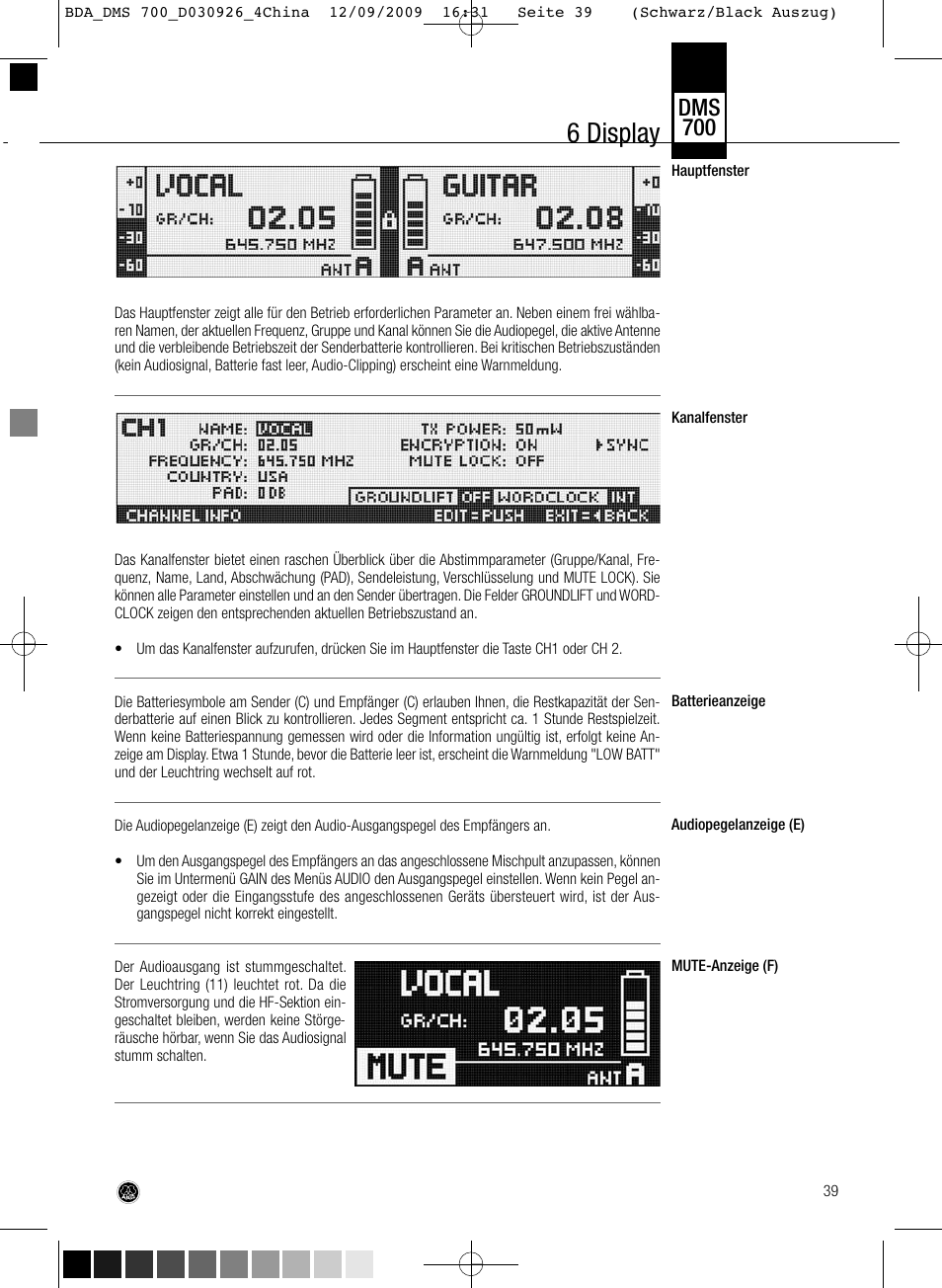 6 display, Dms 700 | AKG Acoustics DMS700 User Manual | Page 39 / 118