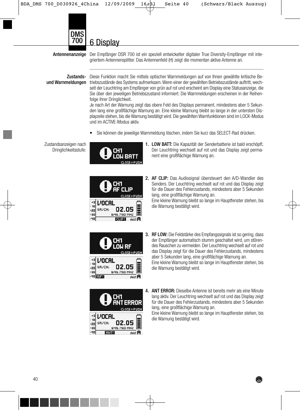 6 display, Dms 700 | AKG Acoustics DMS700 User Manual | Page 40 / 118