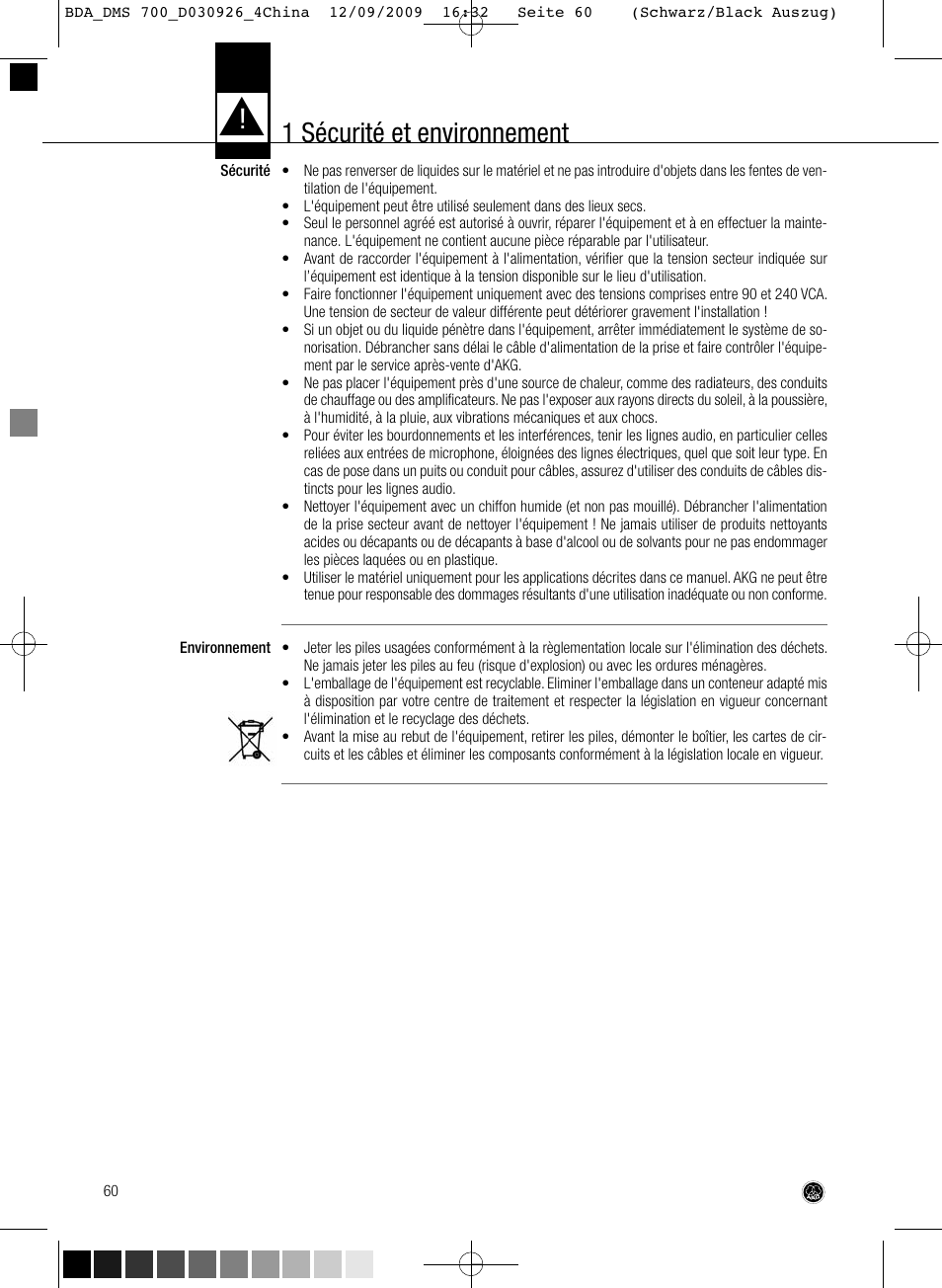 1 sécurité et environnement | AKG Acoustics DMS700 User Manual | Page 60 / 118