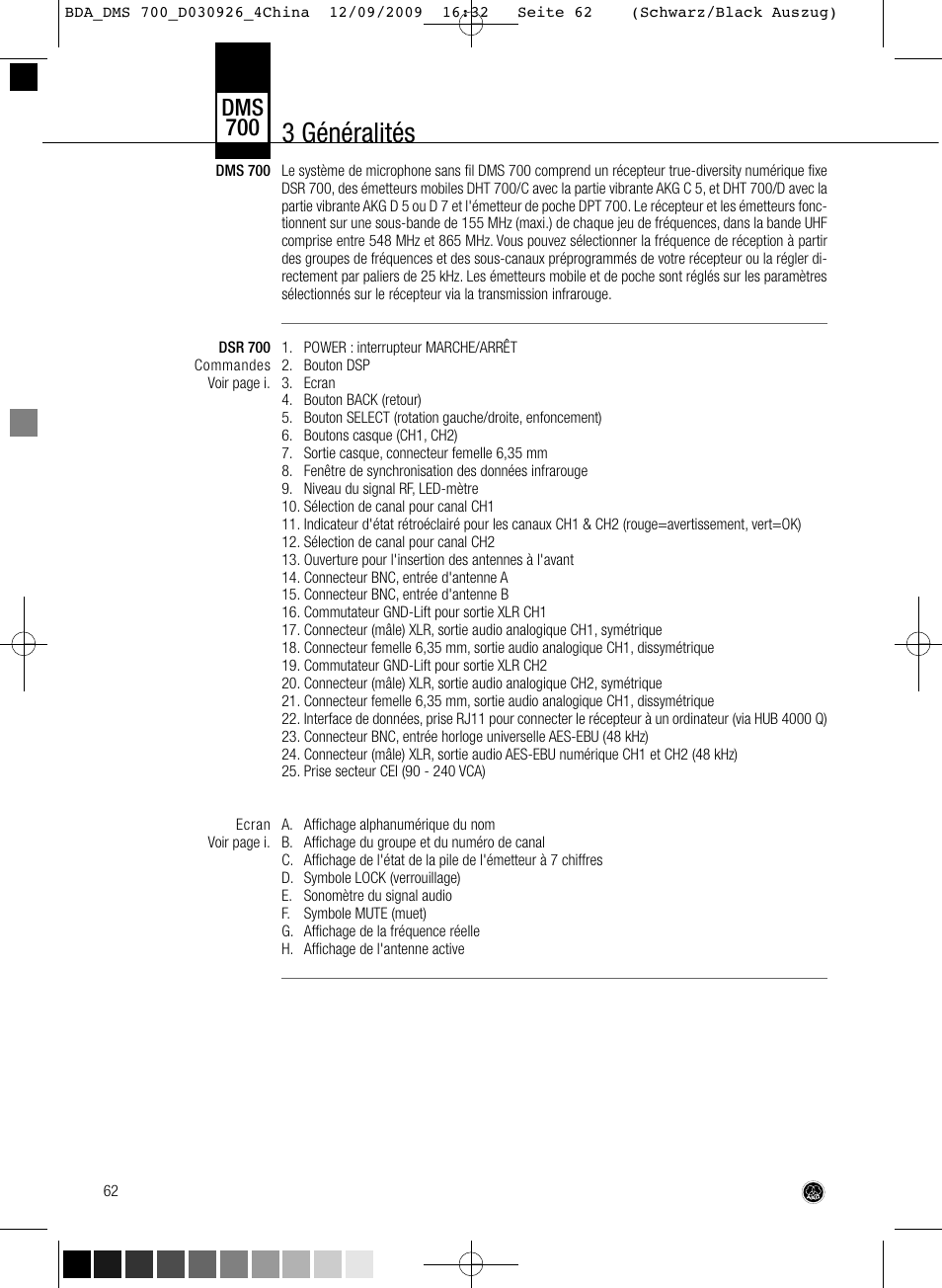 3 généralités, Dms 700 | AKG Acoustics DMS700 User Manual | Page 62 / 118