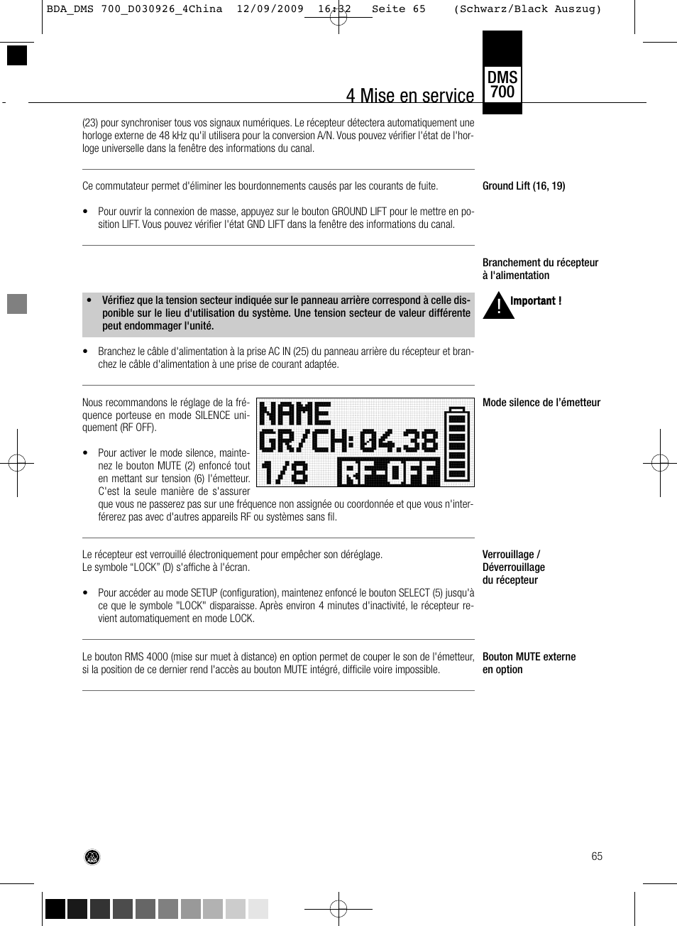 4 mise en service, Dms 700 | AKG Acoustics DMS700 User Manual | Page 65 / 118