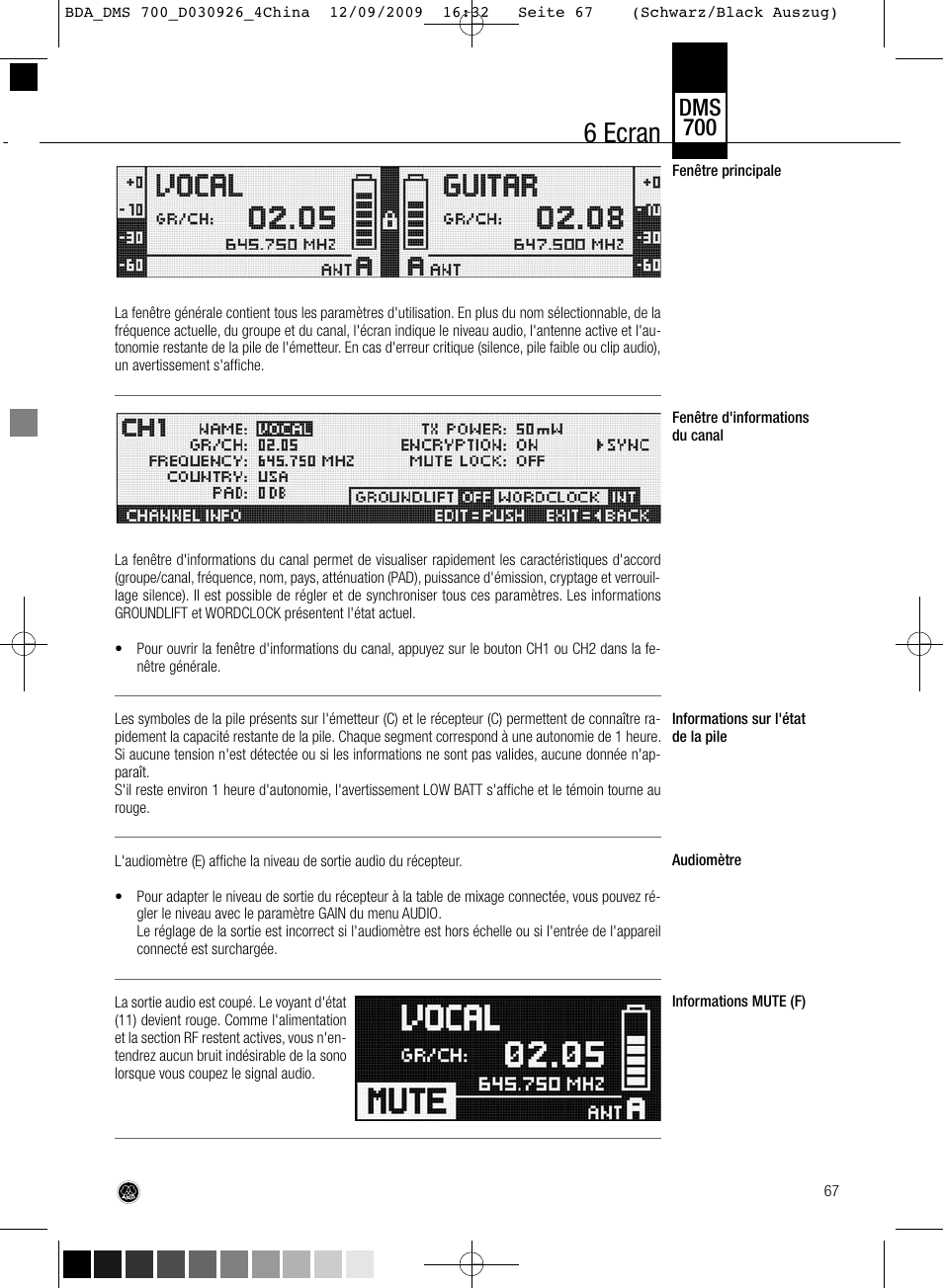 6 ecran, Dms 700 | AKG Acoustics DMS700 User Manual | Page 67 / 118