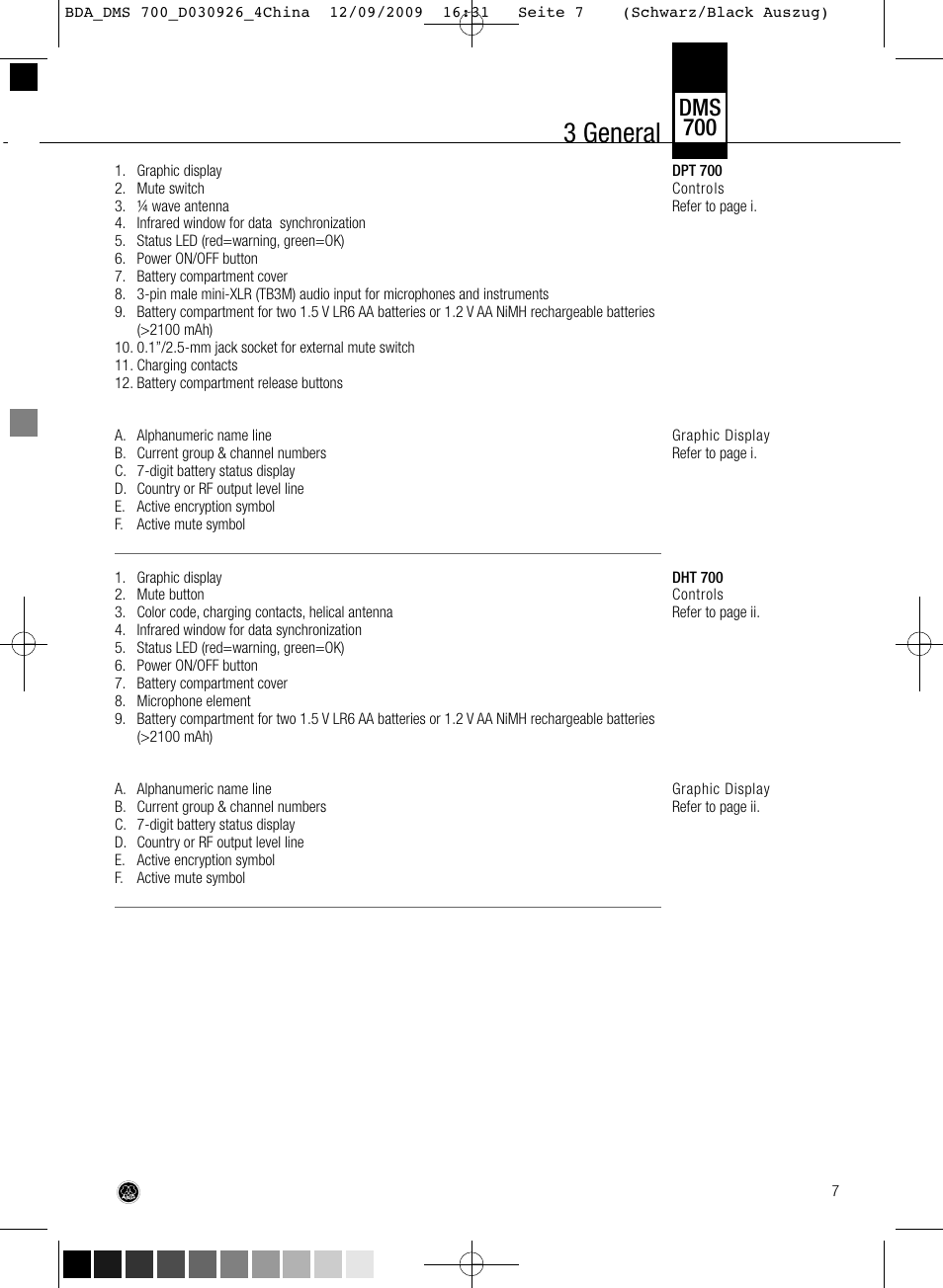 3 general, Dms 700 | AKG Acoustics DMS700 User Manual | Page 7 / 118