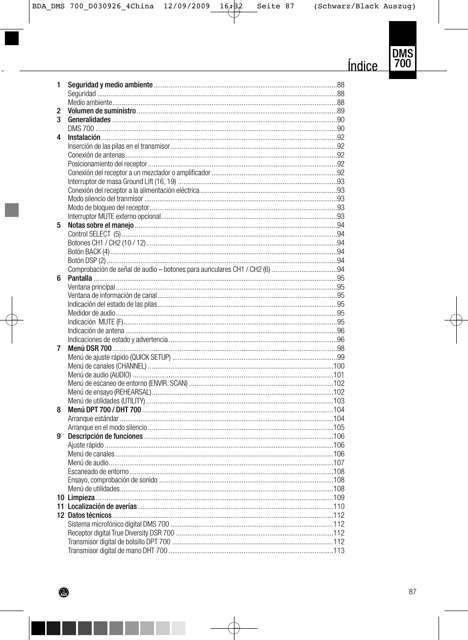 Índice, Dms 700 | AKG Acoustics DMS700 User Manual | Page 87 / 118