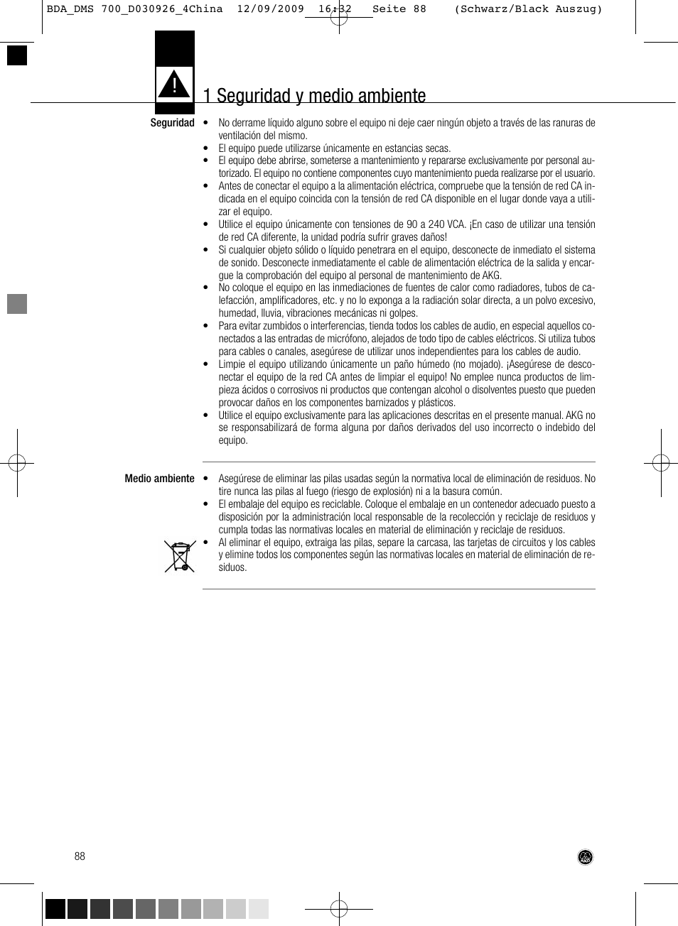 1 seguridad y medio ambiente | AKG Acoustics DMS700 User Manual | Page 88 / 118