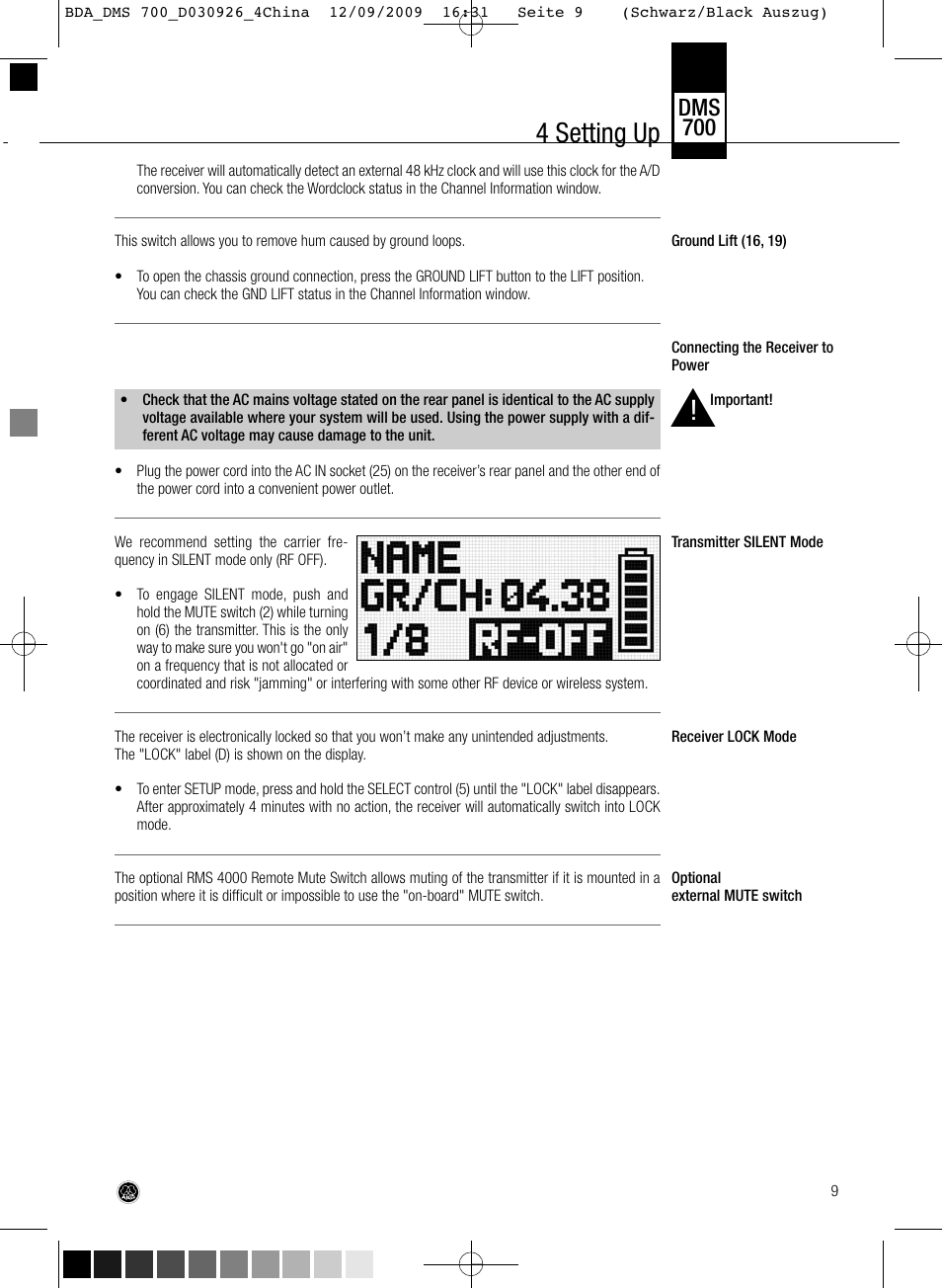 4 setting up, Dms 700 | AKG Acoustics DMS700 User Manual | Page 9 / 118