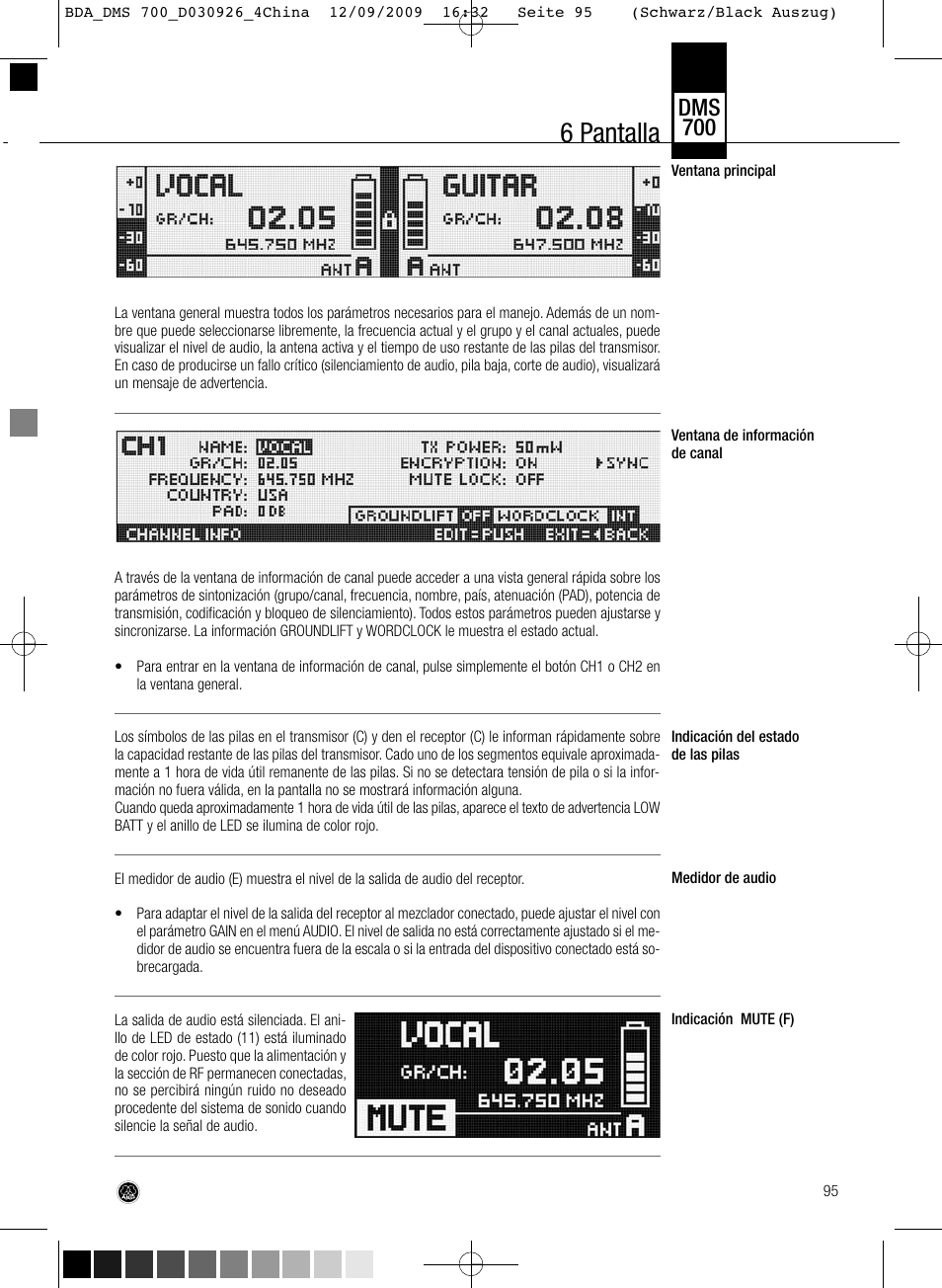 6 pantalla, Dms 700 | AKG Acoustics DMS700 User Manual | Page 95 / 118