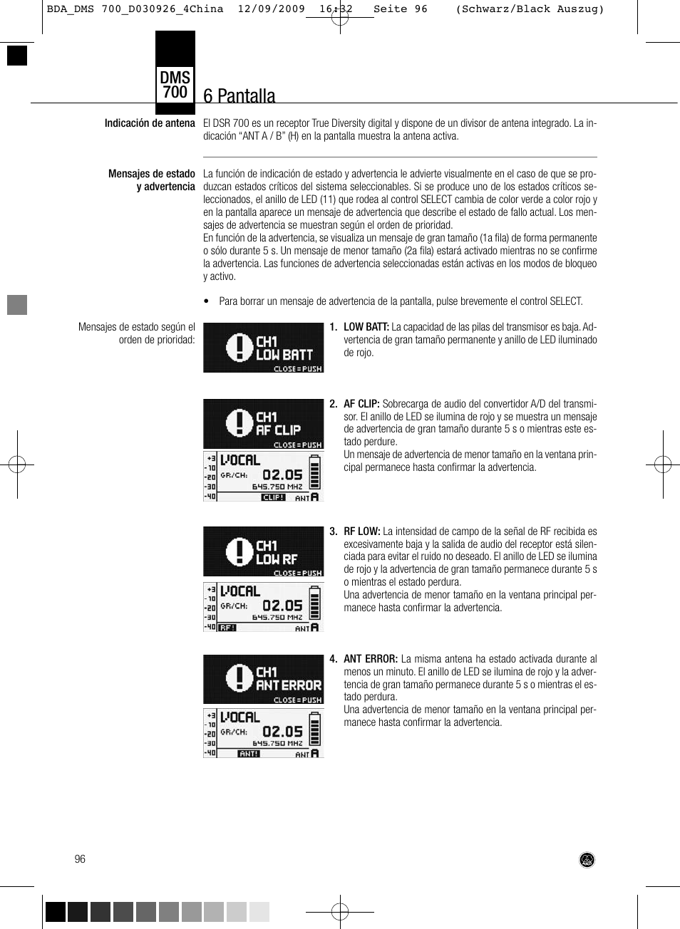 6 pantalla, Dms 700 | AKG Acoustics DMS700 User Manual | Page 96 / 118