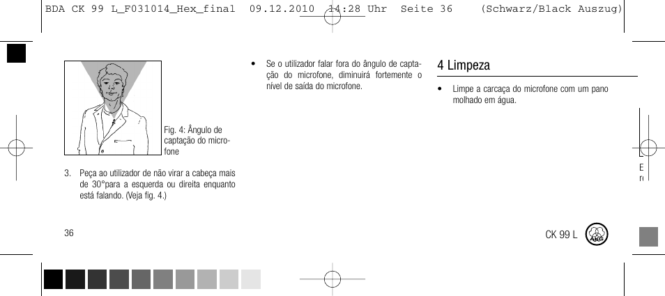 4 limpeza, 5 especificações | AKG Acoustics CK99L User Manual | Page 36 / 40
