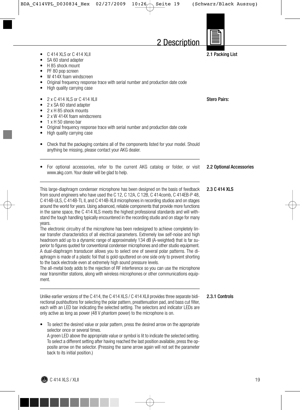 2 description | AKG Acoustics C414 XLS User Manual | Page 19 / 92