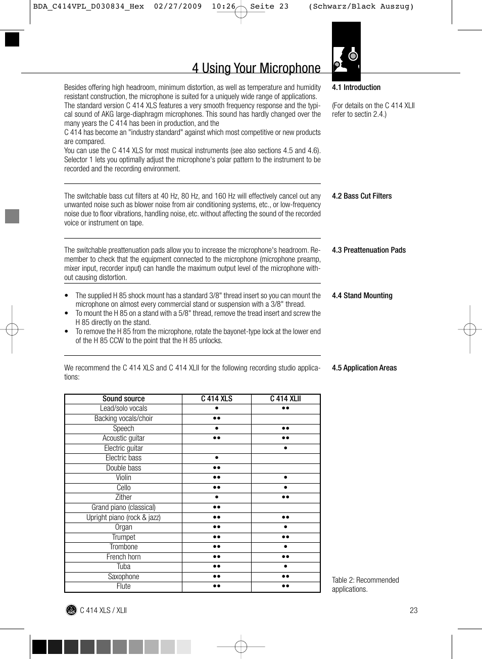 4 using your microphone | AKG Acoustics C414 XLS User Manual | Page 23 / 92