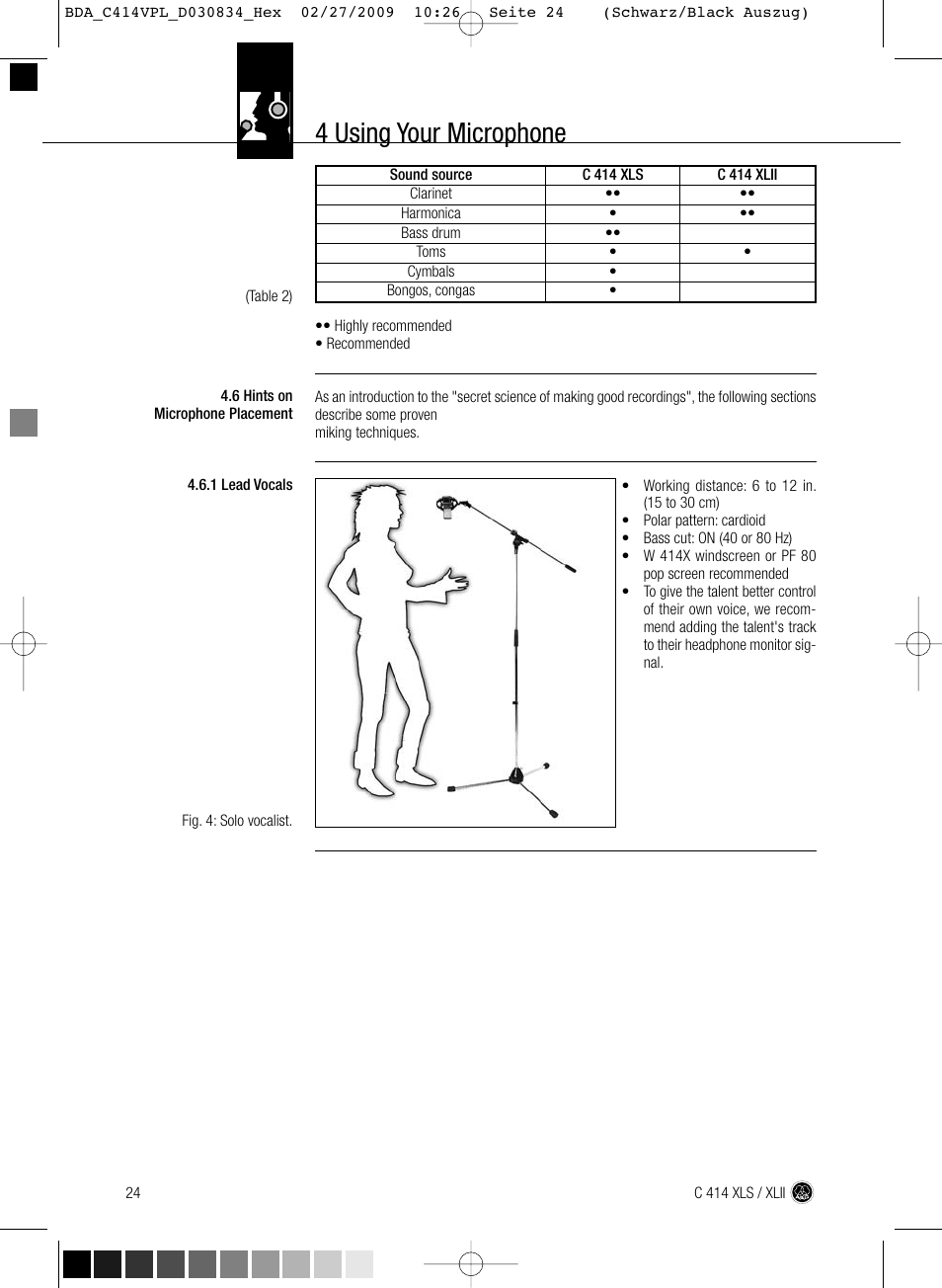 4 using your microphone | AKG Acoustics C414 XLS User Manual | Page 24 / 92