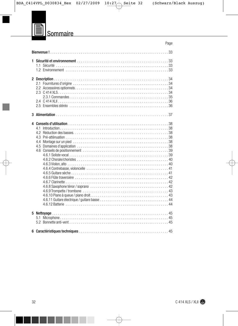 Sommaire | AKG Acoustics C414 XLS User Manual | Page 32 / 92